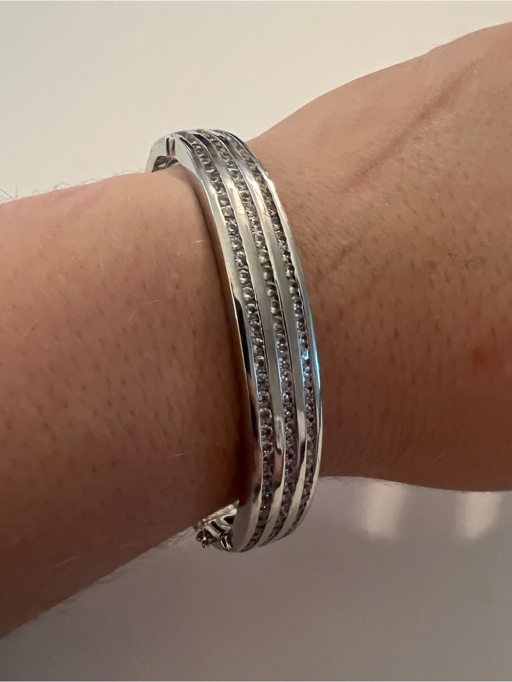 Seta Vintage Silver-Tone Triple-Row Rhinestone Bangle Bracelet